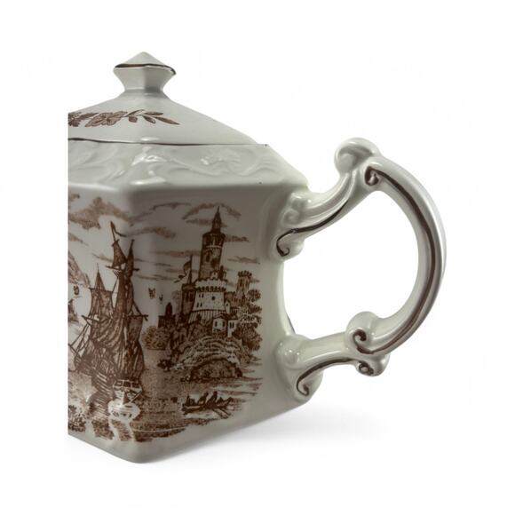 Vintage 1960s Ellgreave Staffordshire Ironstone Teapot Safe Harbor Transferware - Picture 6 of 16